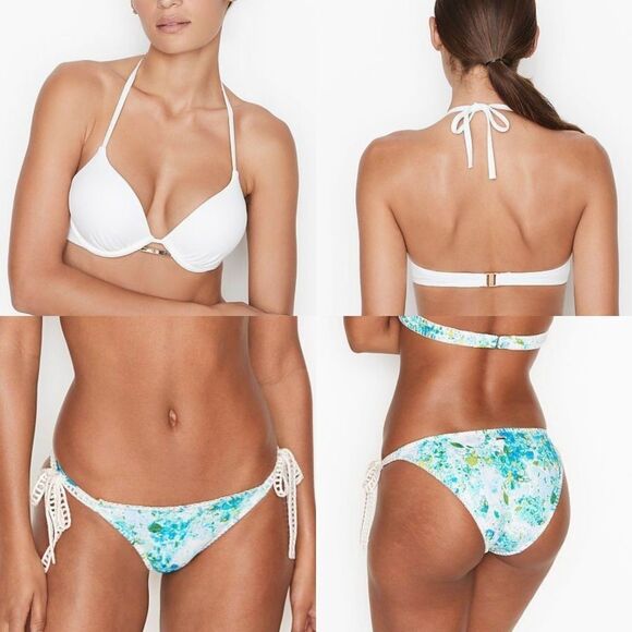 Victoria's Secret White Bali Bombshell Kiawah Crochet String Cheeky Bikini 32D/S - Picture 1 of 16